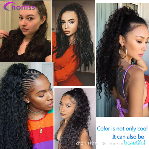 Wholesale Ombre Long Curly Kinky Drawetring Ponytail Hairpiece Wrap On Clip Synthetic Hair Extensions Hair For Black Women
